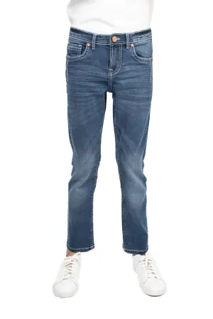 CULTURA Boy's Slim Fit Washed Saddle V stitch Denim Pants