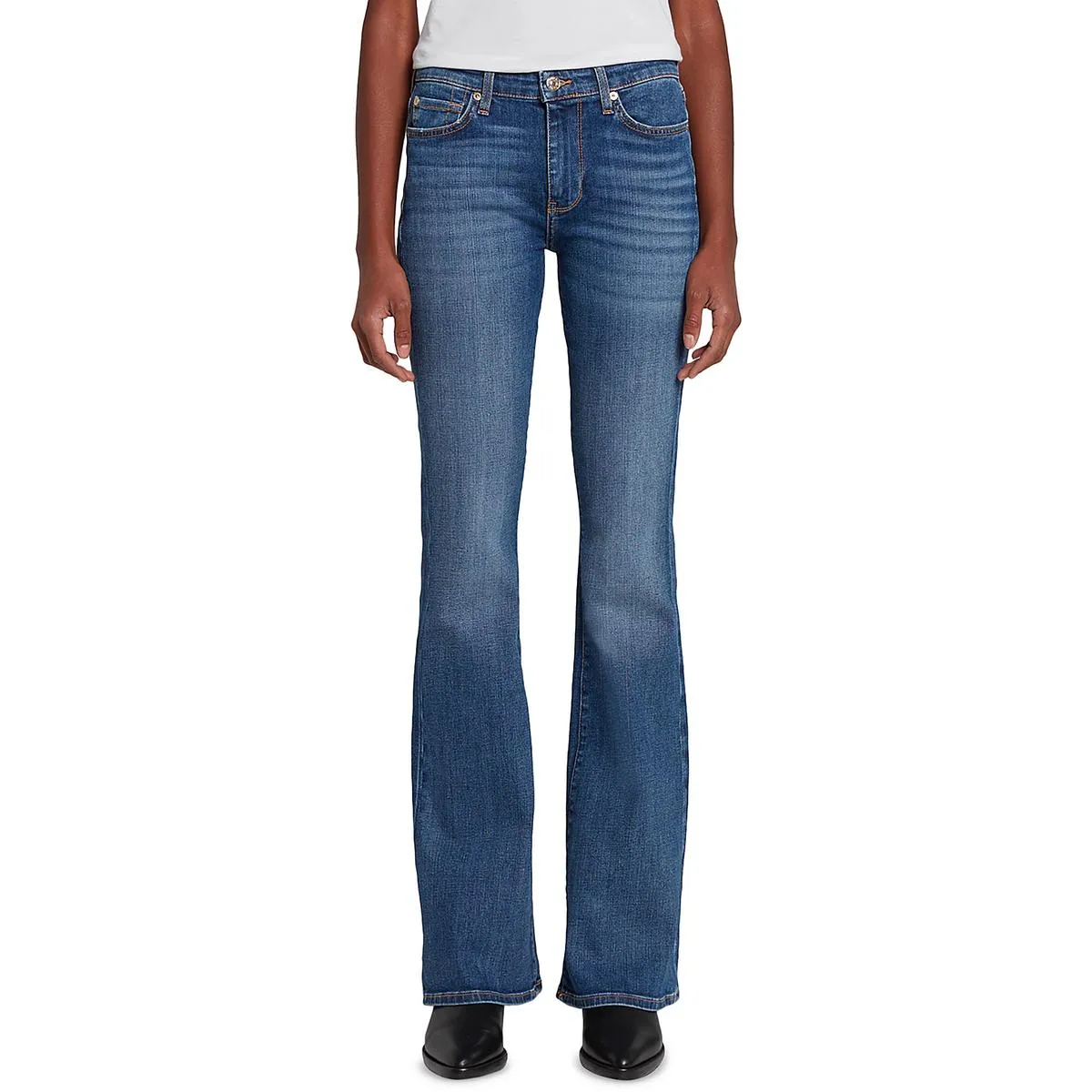 7 For All Mankind Womens Mid-Rise Faded Bootcut Jeans