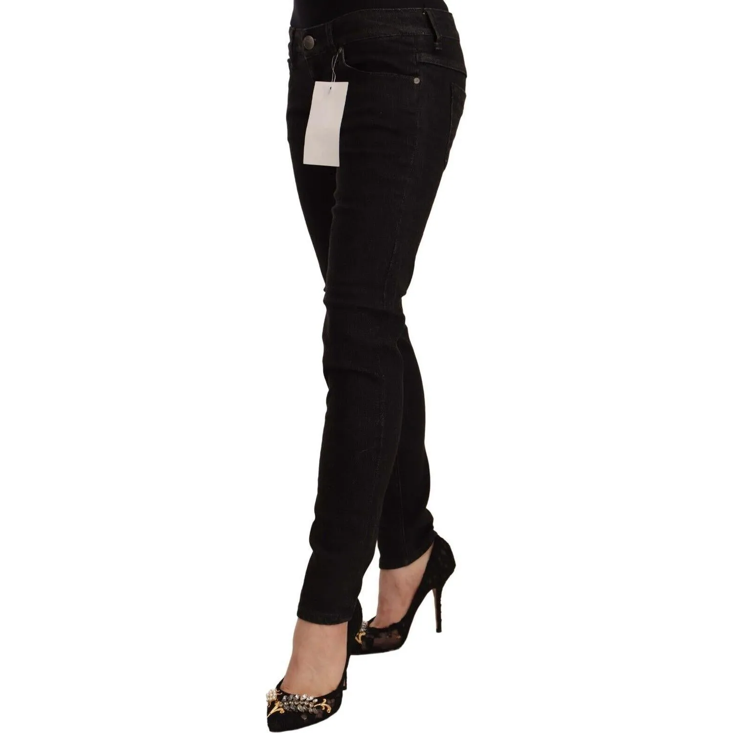 Acht Sleek Skinny Low Waist Black Jeans