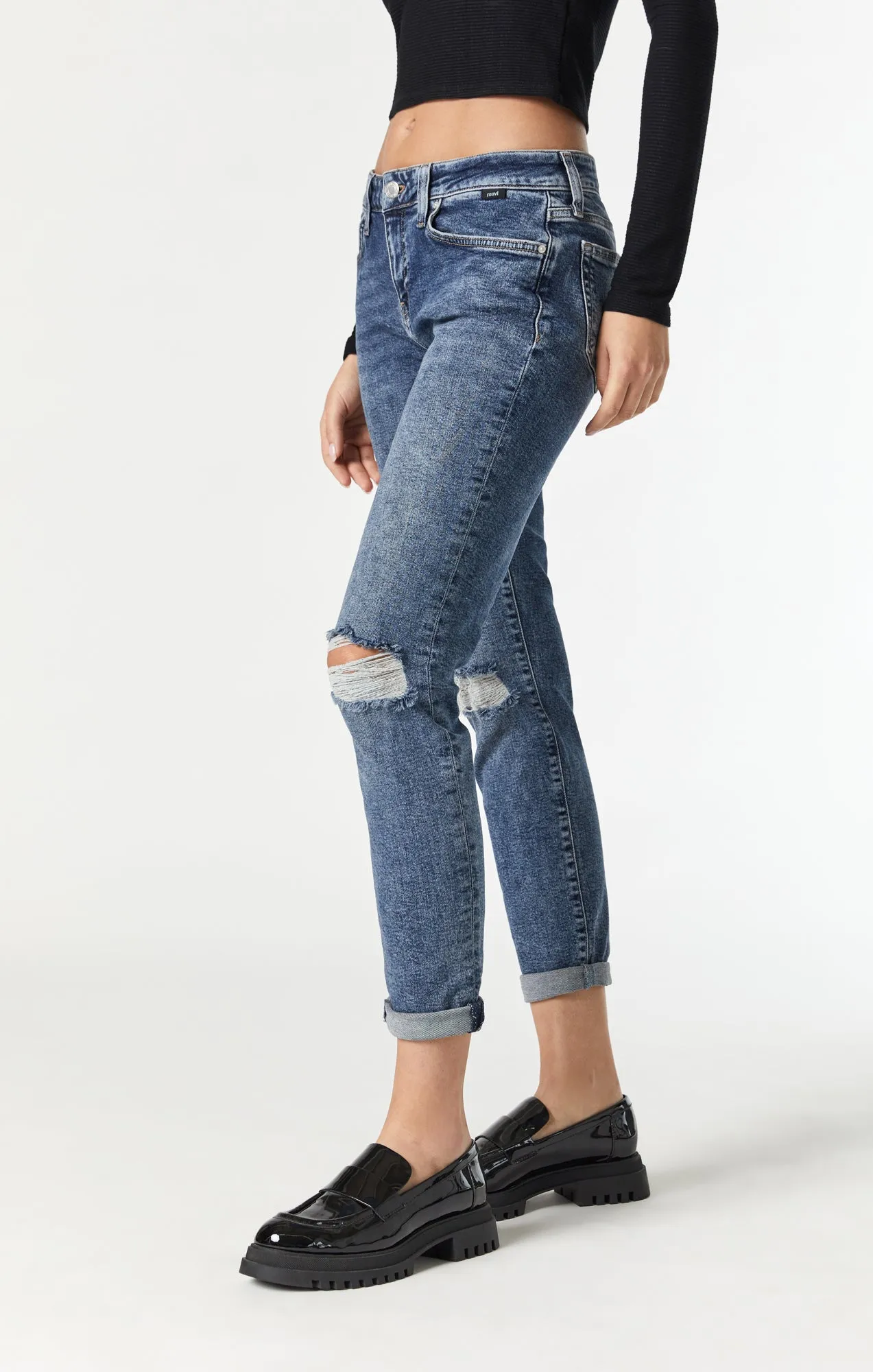 ADA BOYFRIEND JEANS IN MID RIPPED RECYCLE BLUE