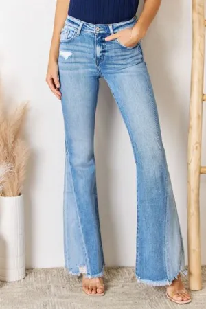 Autum Mid Rise Raw Hem Flare Jeans