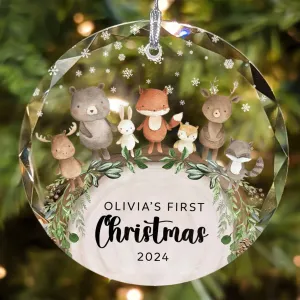 Baby's 1st Christmas Glass Ornament, Personalized Woodland Creatures, Baby Deer Ornament, Holiday Keepsake Ornament, New Baby Gift, 2024 Custom Baby Ornament GX06-12