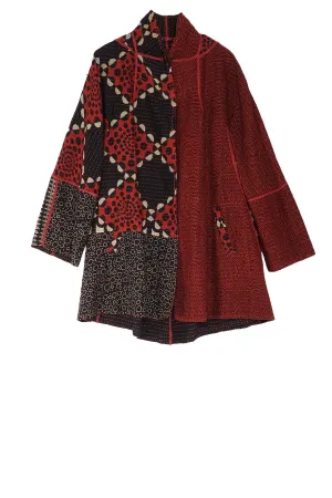 BBK  W VINTAGE BACKING KANTHA FLARE LONG JKT - pk2021-red -