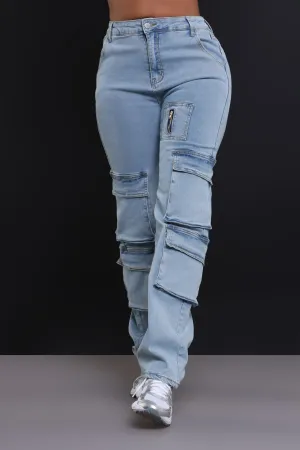 Been One High Rise Cargo Jeans - Light Wash