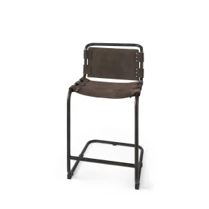 Berbick Bar Counter Stool Brown/Gray Suede | Gray Metal | Counter