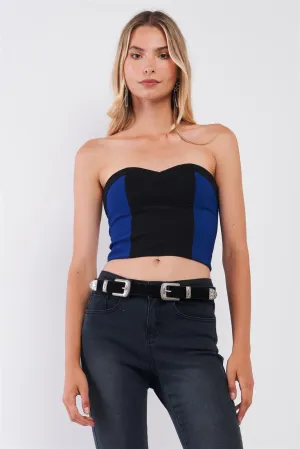 Black & Blue Colorblock Sweetheart Strap/Strapless Convertible Cropped Top /1-2-3