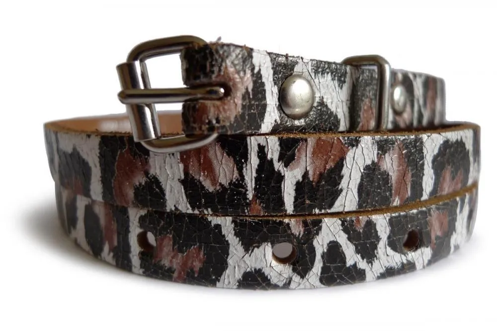 Black & White Leopard Real Leather Rustic Look Women Belt