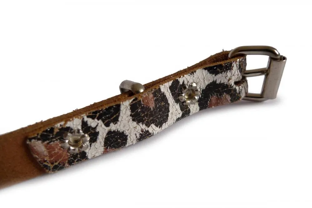 Black & White Leopard Real Leather Rustic Look Women Belt