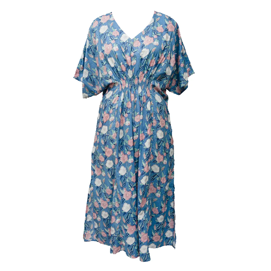 Blue Vines Cotton Smocked Maxi Dress Size 16-32 P209