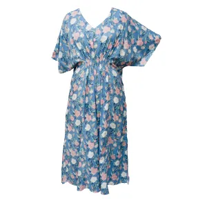 Blue Vines Cotton Smocked Maxi Dress Size 16-32 P209