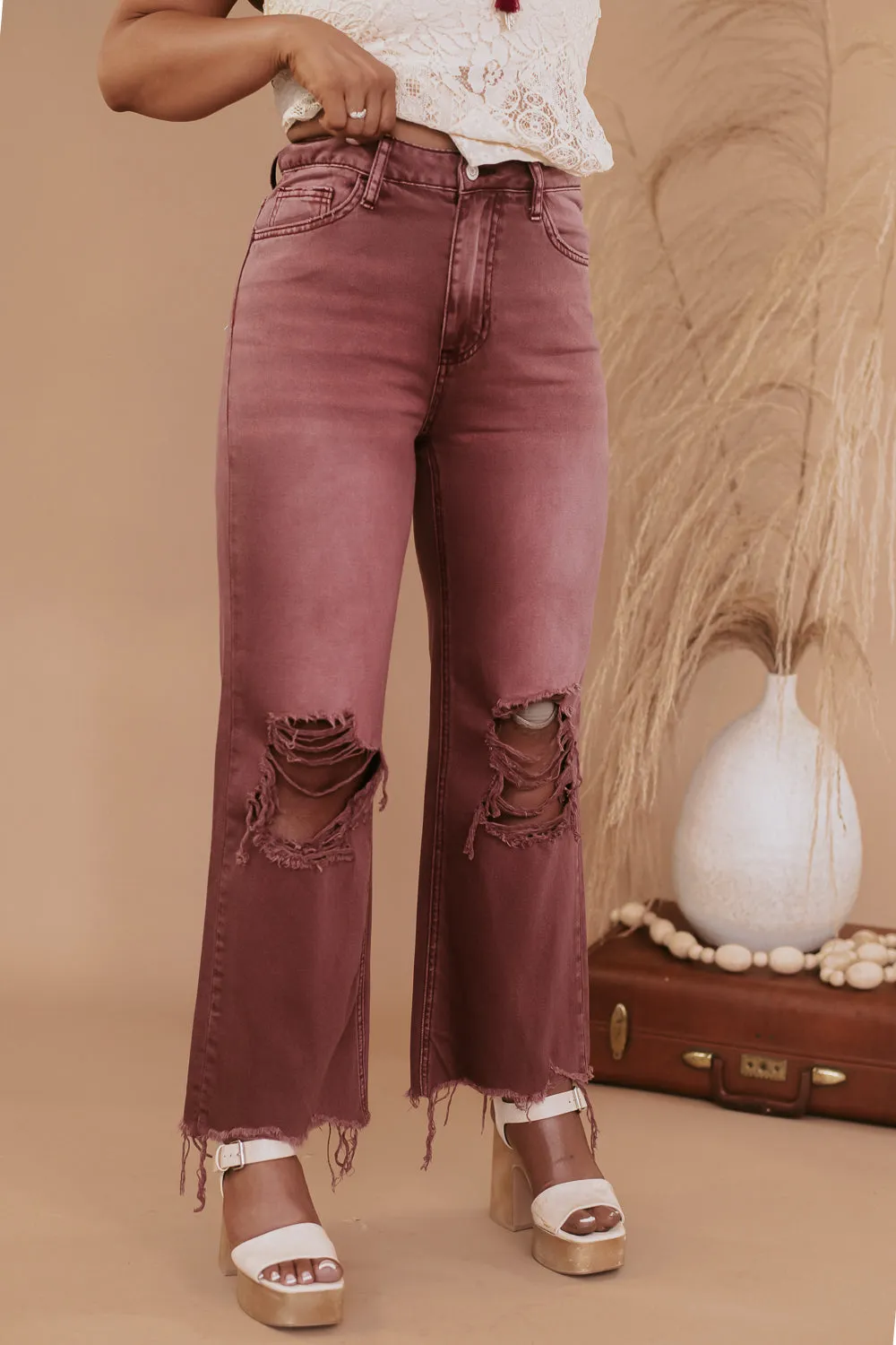 Brooks Distressed Jean, Rich Purple VERVET