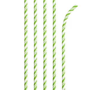 Bulk Fresh Lime and White Striped Flex Paper Straws (144 per Case)