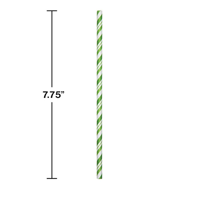 Bulk Fresh Lime and White Striped Flex Paper Straws (144 per Case)