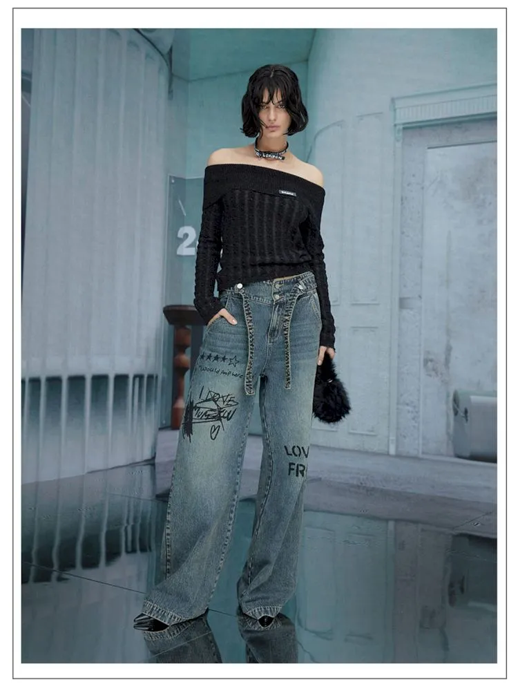 Casual loose American vintage wide-leg women's jeans【s0000006777】