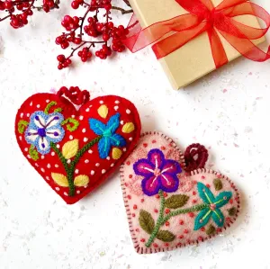 Colorful Heart Ornament (various colors), Embroidered Wool