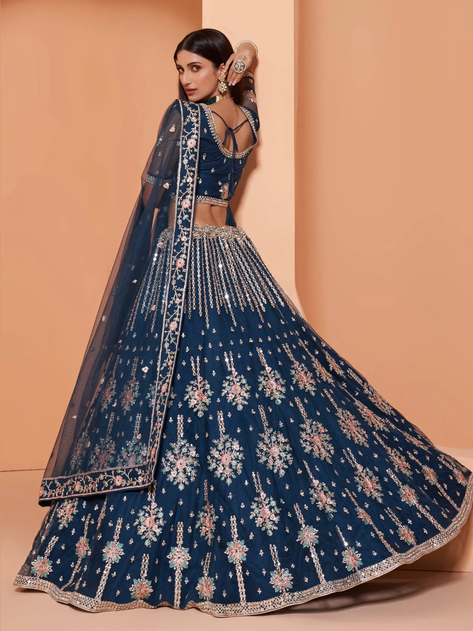 Cording Work Prussian Blue Wedding Wear Lehenga Choli