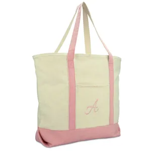 Dalix  Personalized Shopping Tote Bag Monogram Pink Initial Zippered Letter A-Z