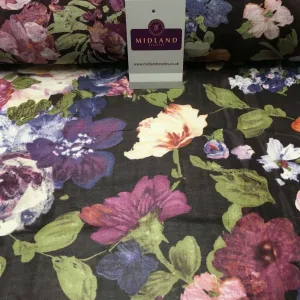 Damson Floral Vintage Printed Crepe chiffon Dress Fabric 150 cm MK1190-25 Mtex