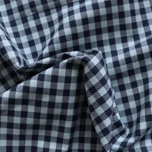 Classic Blue Gingham Stretch Denim Fabric - 9oz Weight