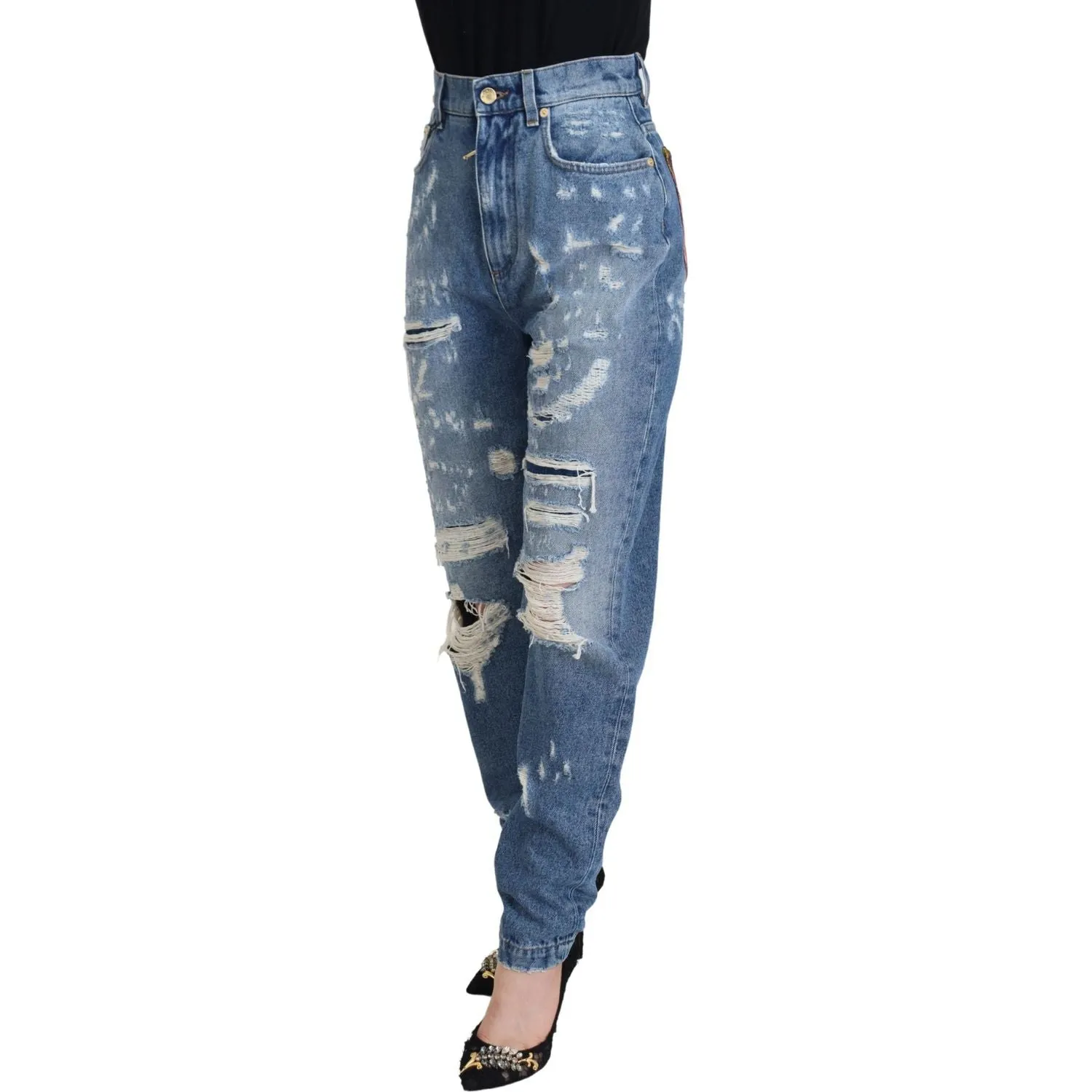 Dolce & Gabbana Chic Tattered Denim Pants - Indigo Essence