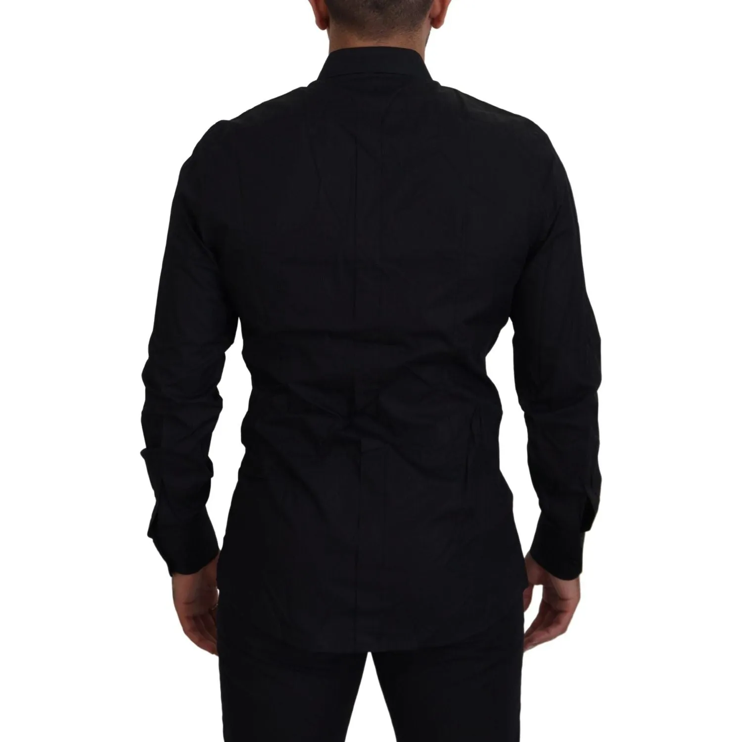 Dolce & Gabbana Elegant Black Slim Fit Dress Shirt with Crown Embroidery