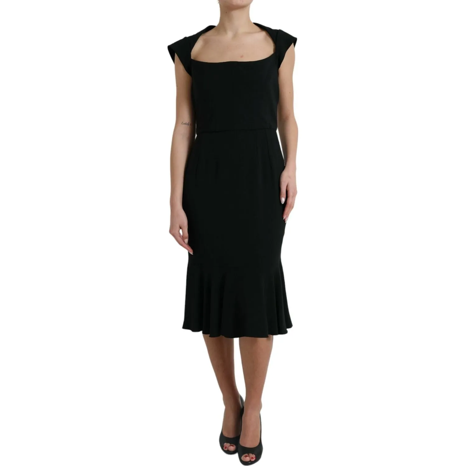 Dolce & Gabbana Elegant Black Stretch Cady Midi Dress