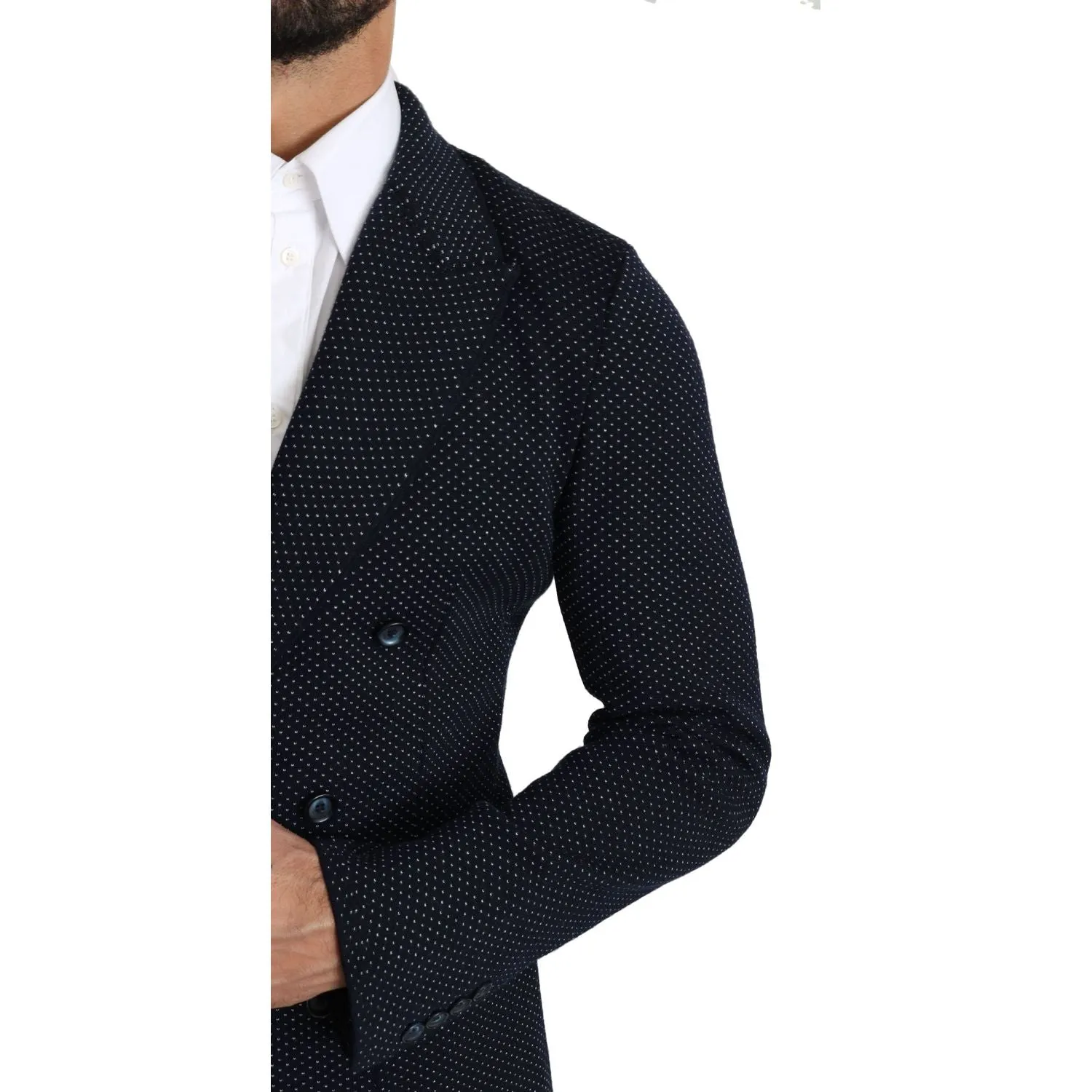 Dolce & Gabbana Elegant Dark Blue Dotted Slim-Fit Blazer