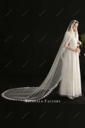 Elegant Lace Edge Cathedral Length Tulle Bridal Viel