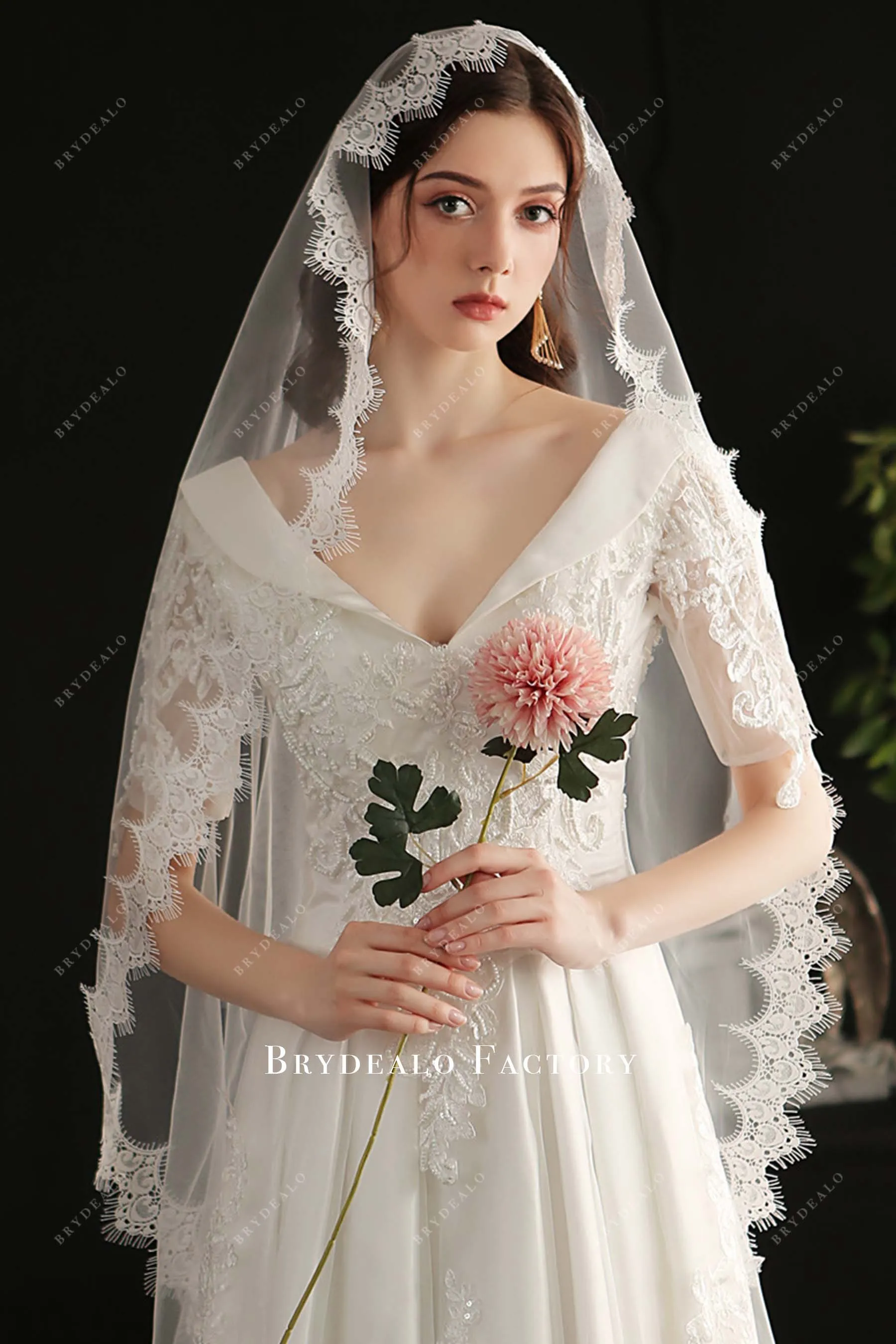 Elegant Lace Edge Cathedral Length Tulle Bridal Viel