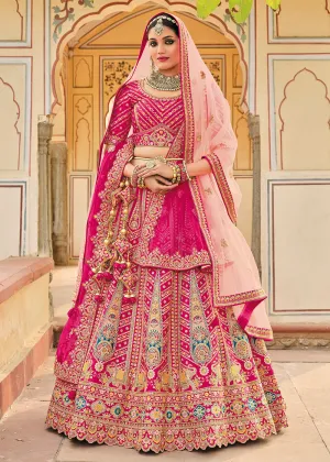 Enticing Pink Bridal Wear Heavy Embroidered Silk Lehenga Choli