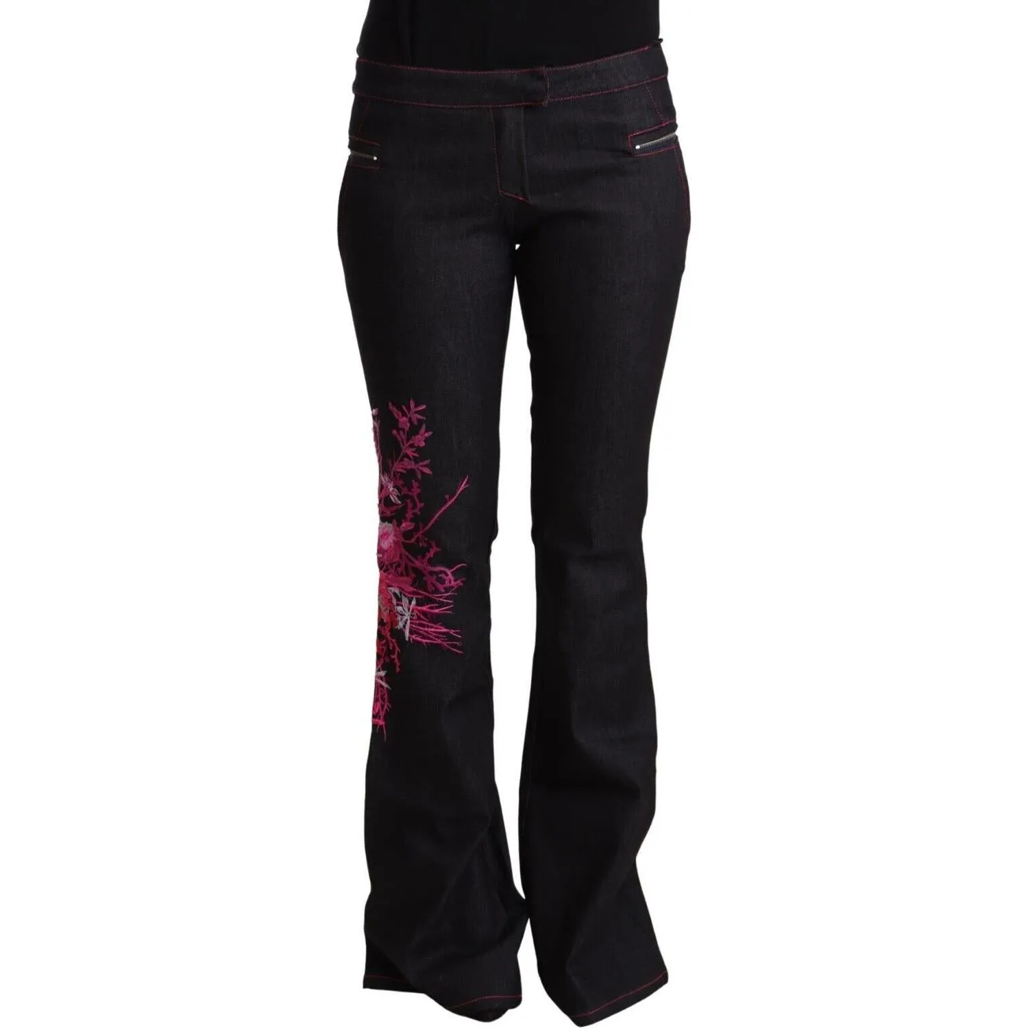 Exte Chic Mid Waist Flared Black Denim Jeans