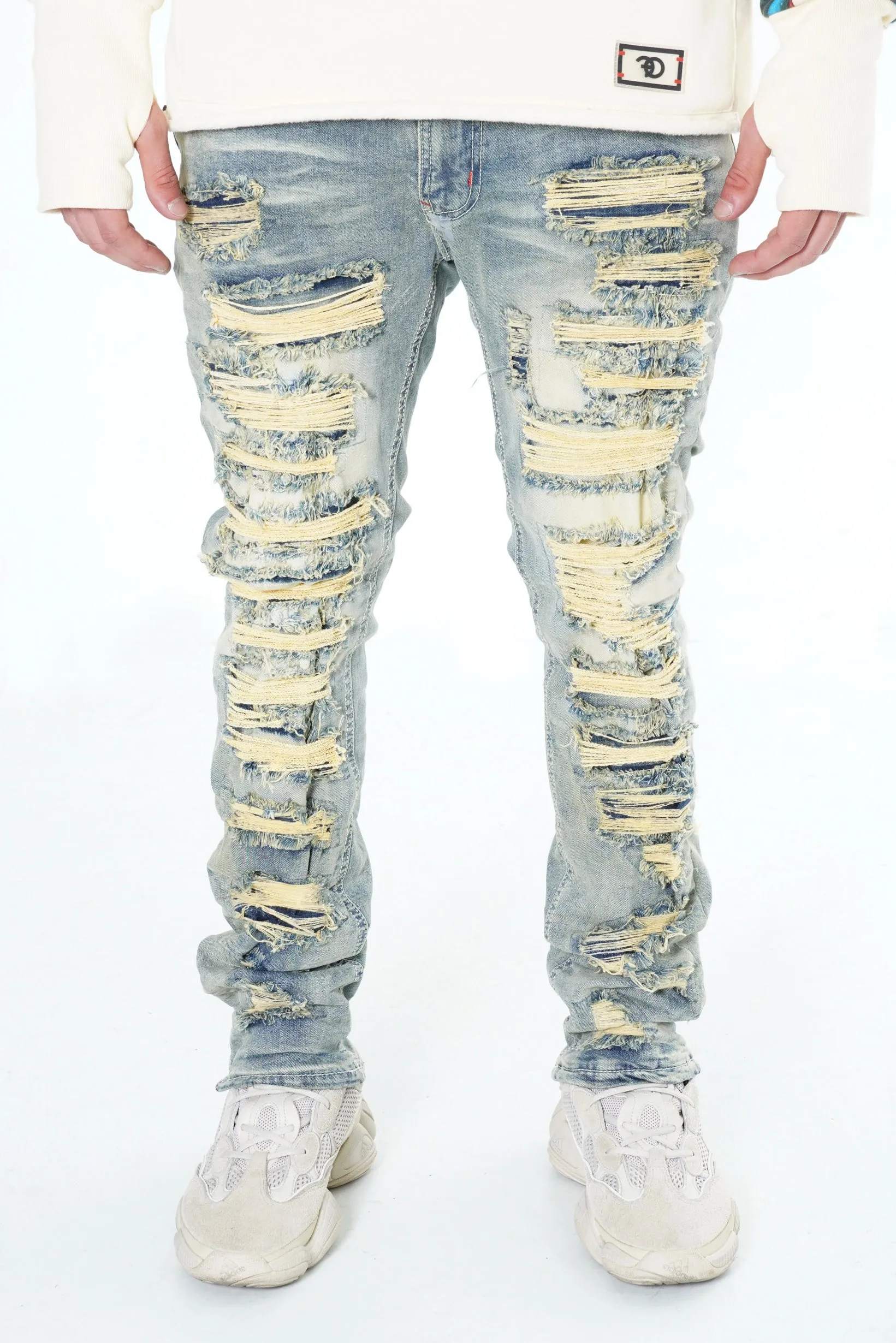 F1734 Frost All Over Shredded Jeans - Dirt