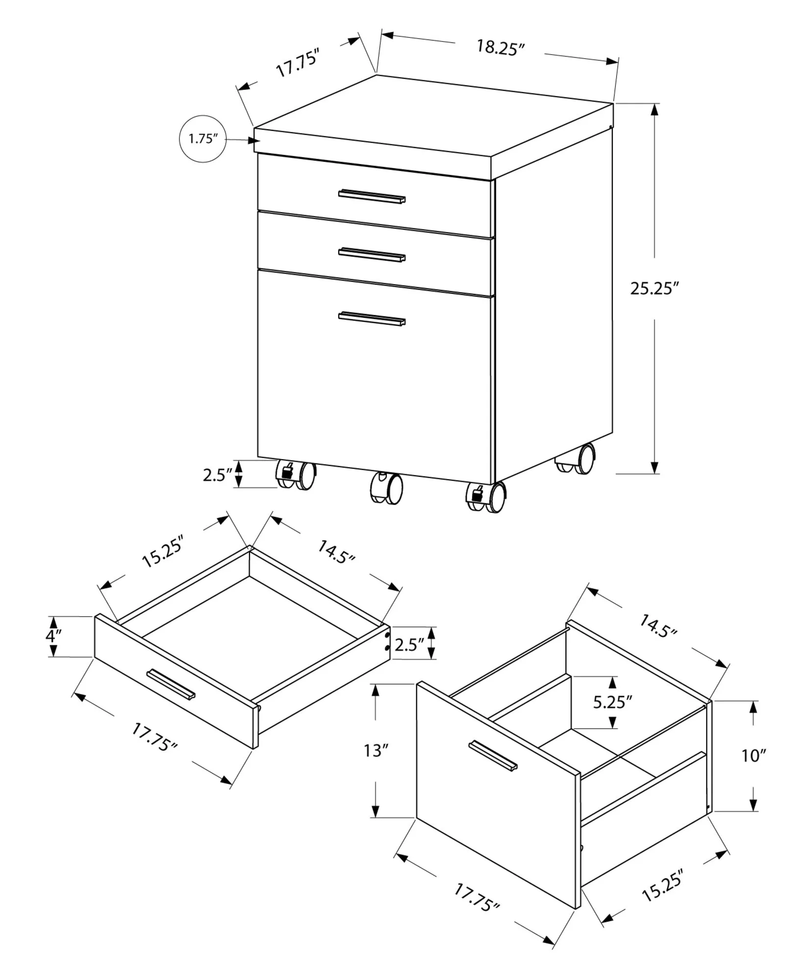 Filing Cabinet - 3 Drawer / Taupe Reclaimed Wood/ Castors