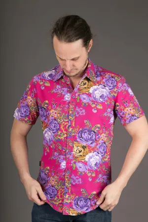 Floral Print Cotton Slim Fit Mens Shirt Short Sleeve