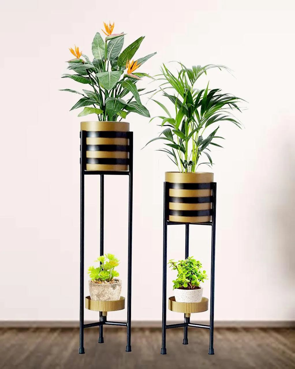 GOLDEN &  BLACK STYLISH DOUBLE POT PLANTER SET OF 2