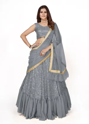 Grey Multi Sequins Embroidered Party Wear Lehenga Choli