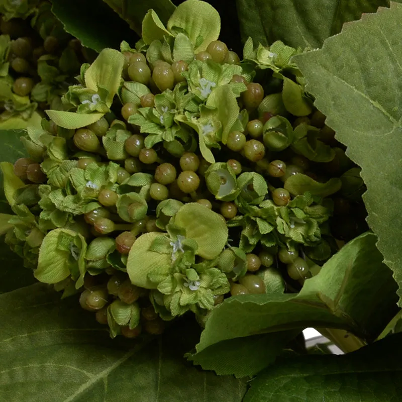 Hydrangea Bud Bouquet in Leaf Lined Glass 12"H