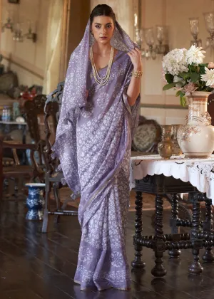 Iris Purple Floral Printed Linen Saree