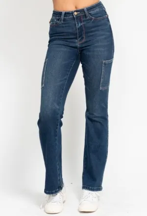 Judy Blue Great Outdoors Cargo Bootcut Jeans in Dark Wash