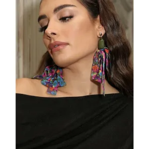 Junebug Floral Chiffon Tassle Drop Earrings