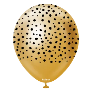 Kalisan 12" Safari Cheetah Printed Mirror Gold (Black) Latex Balloon, 25 pieces