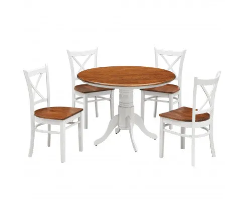 Lupin 5pc Dining Set 106cm Round Pedestral Table 4 Rubber Wood Chair - White Oak