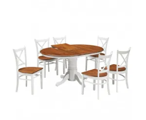 Lupin 7pc Dining Set 150cm Extendable Pedestral Table 4 Timber Chair - White Oak