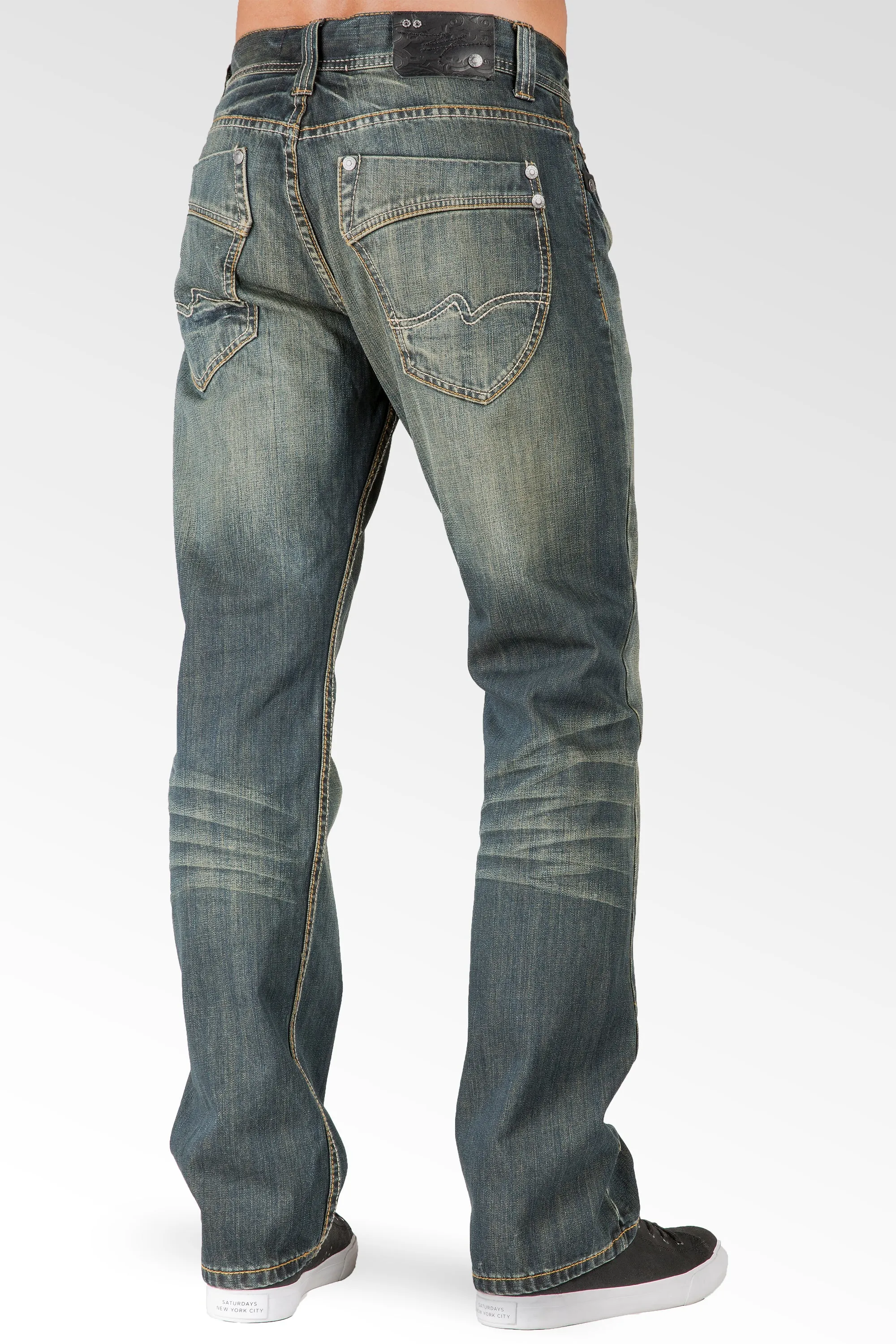 Relaxed Straight Faded Rustic Tinting Premium Denim Signature 5 Pocket Jeans Hand Rub