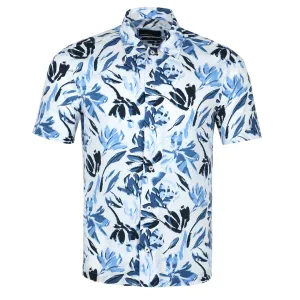 Remus Uomo Paolo Floral Print SS Shirt in White & Blue