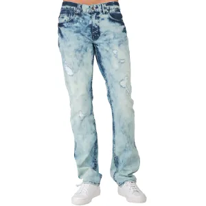 Slim Straight Blue Lava Washed Premium Denim Signature 5 Pocket Jeans Ripped & Repaired