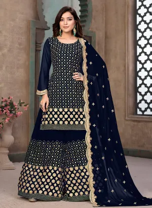 Smashing Blue Gota Patti Embroidered Sharara Suit