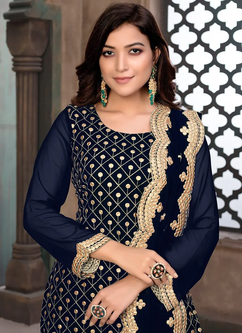 Smashing Blue Gota Patti Embroidered Sharara Suit