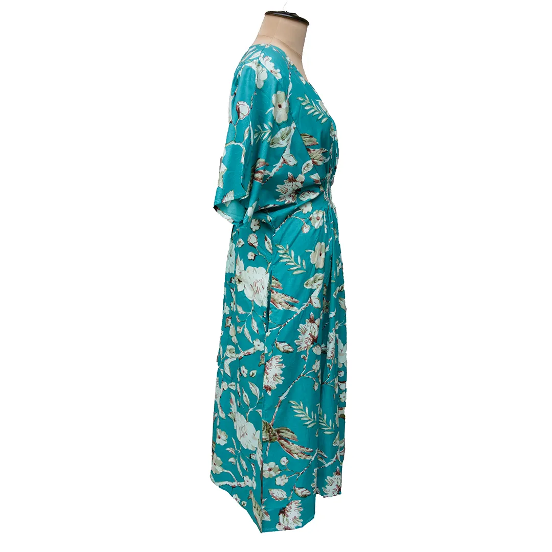 Teal Birds Cotton Smocked Maxi Dress Size 16-32 P210