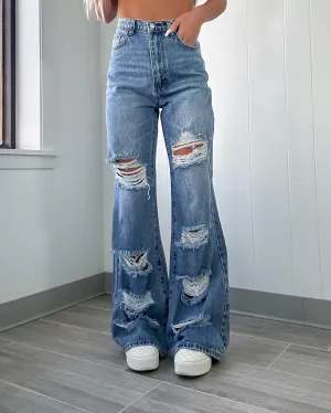 Tilly Distressed Wide Leg Jeans